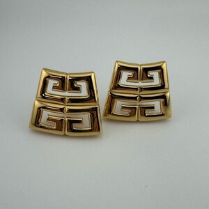 Givenchy Vintage Goldtone Runway Logo  Earrings - Extra Large and Dramatic!